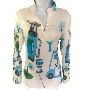 Ace Golf Quarter Zip - S white blue golf t print, polyester spandex